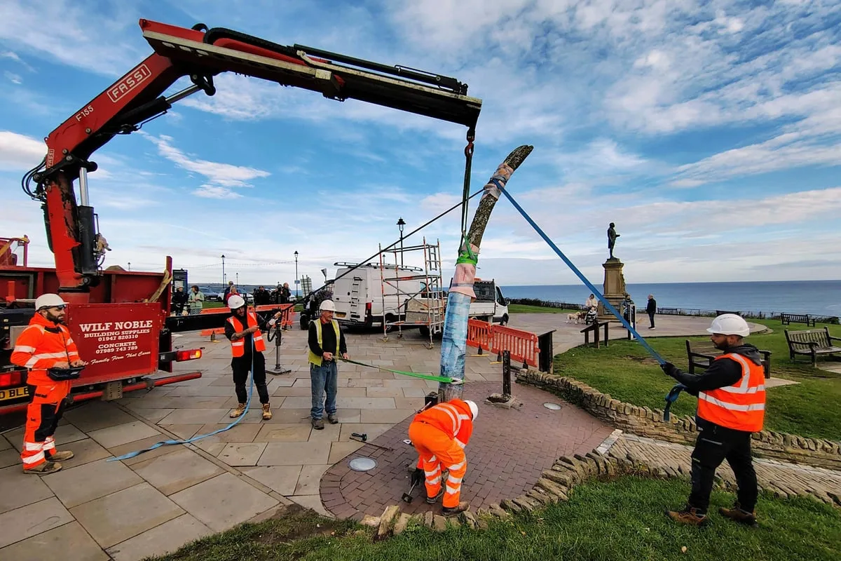 Whitby’s whale bone arch removed ahead of bronze replica replacement