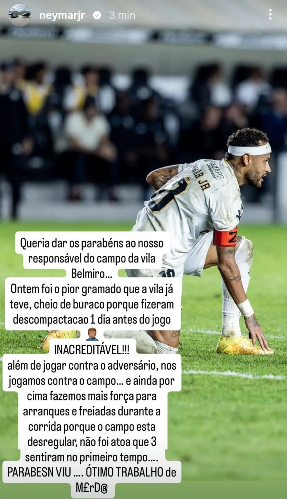 Neymar lamenta problema na coxa e detona campo do Santos: "Pior gramado que a Vila já teve"
