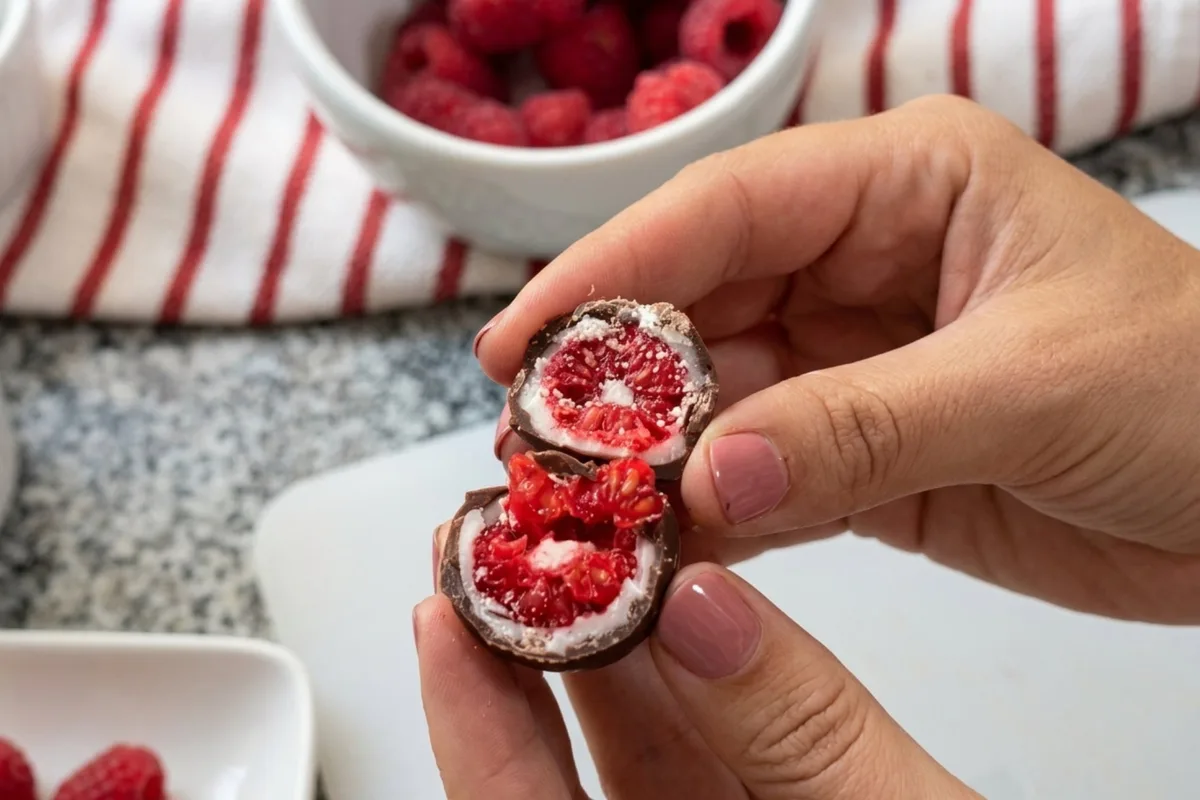 Receta de frambuesas congeladas y bañadas en chocolate: con tres ingredientes y en dos pasos