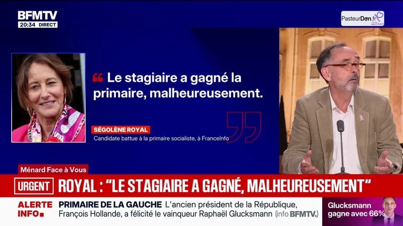 Victoire de Raphaël Glucksmann à la primaire sociale-démocrate: "Le stagiaire a gagné la primaire, malheureusement", a réagit Ségolène Royal, candidate battue, à Franceinfo