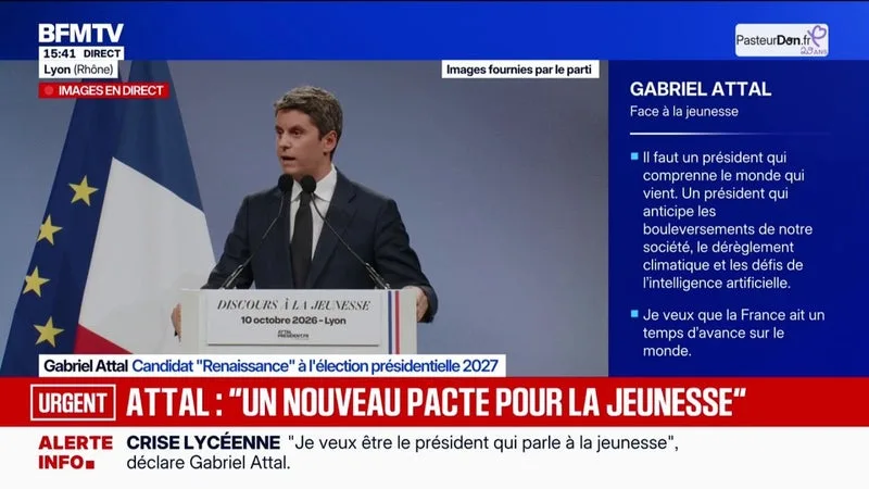 Présidentielle : Gabriel Attal, candidat "Renaissance", présente lors de son meeting à Lyon "un nouveau pacte pour la jeunesse"
