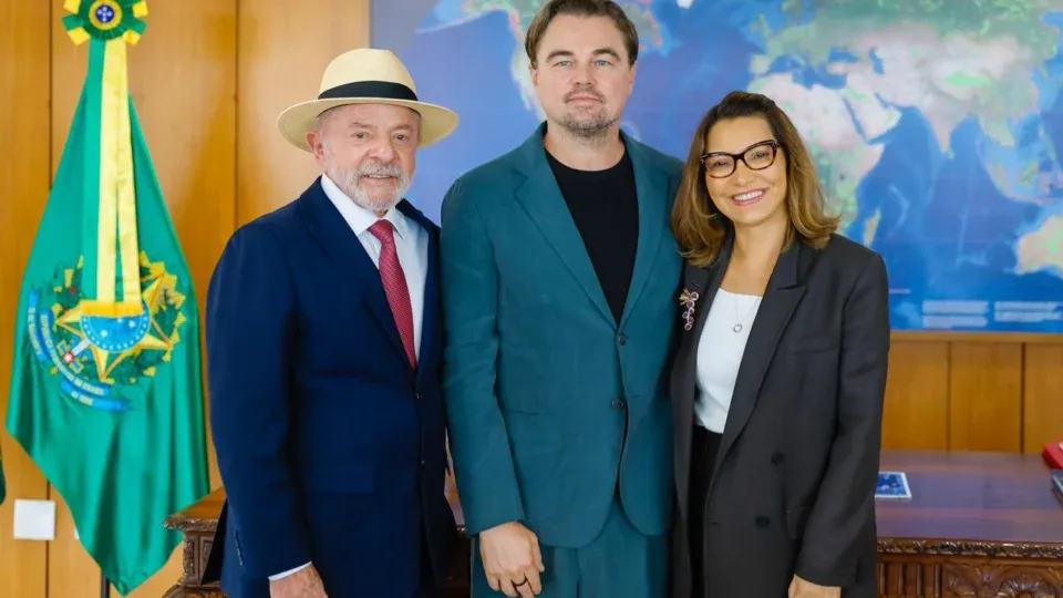 Lula e Janja recebem ator Leonardo Di Caprio no Planalto