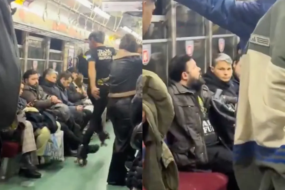 Un patinador realizaba una demostración en un vagón del subte para juntar plata y un pasajero le “puso la traba” para que se cayera