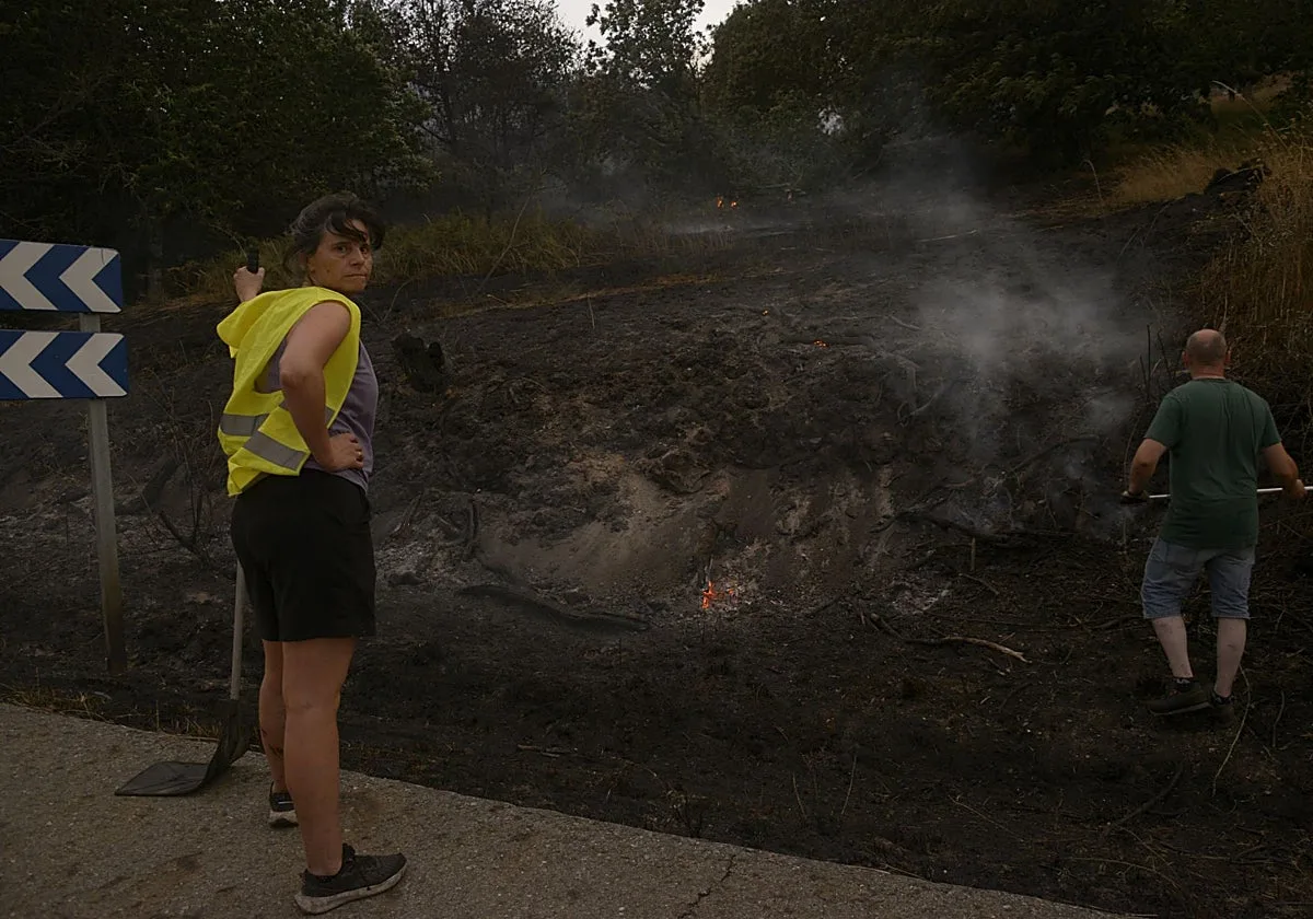 Un incendio en un autobús con pasajeros se propaga al monte y obliga a cortar la AG-53, en Orense