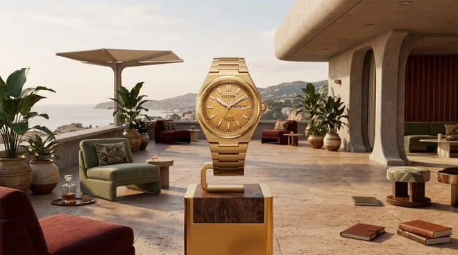De volta aos anos 70: Citizen lança relógio em titânio reforçado com tom dourado e Eco-Drive