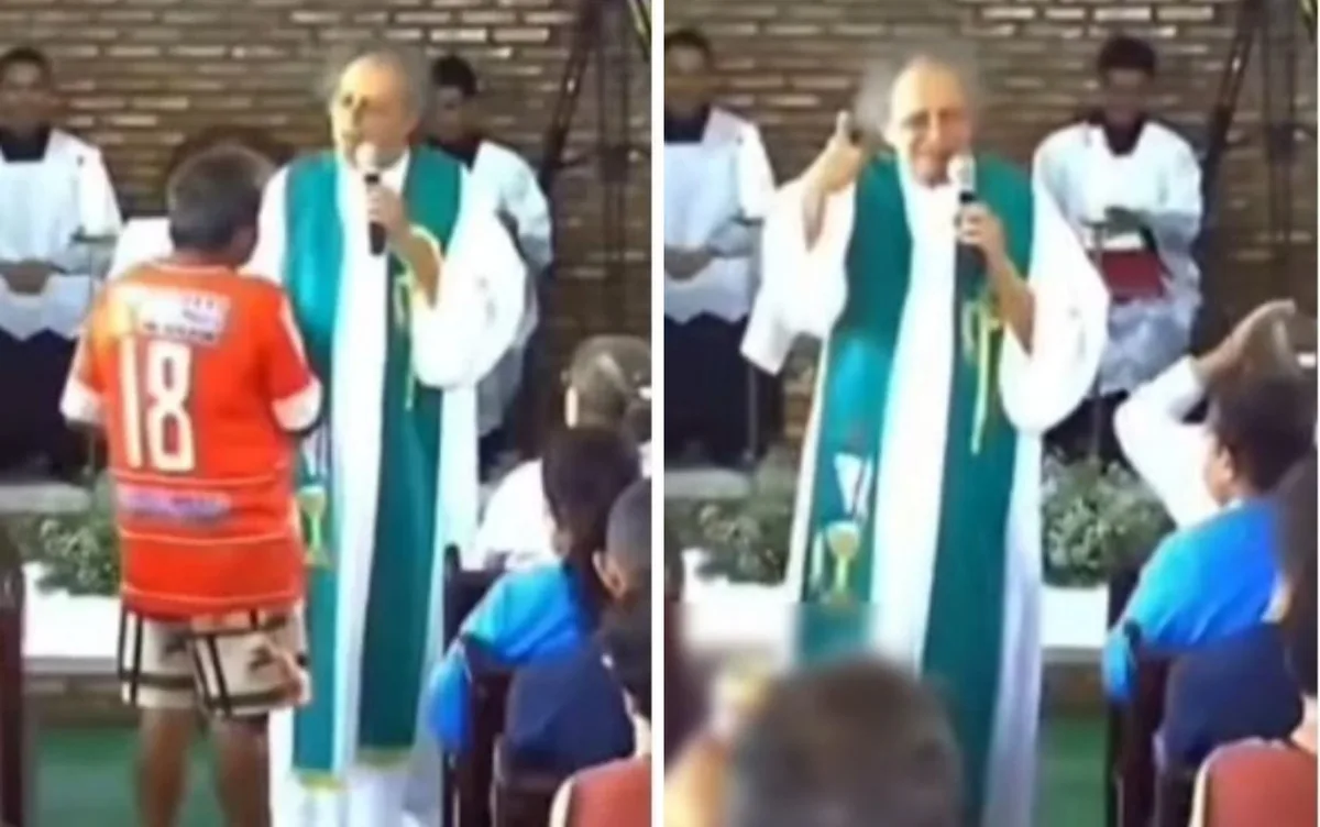 Caseiro invade missa com lata de cerveja na mão, e reação de padre surpreende fiéis; vídeo