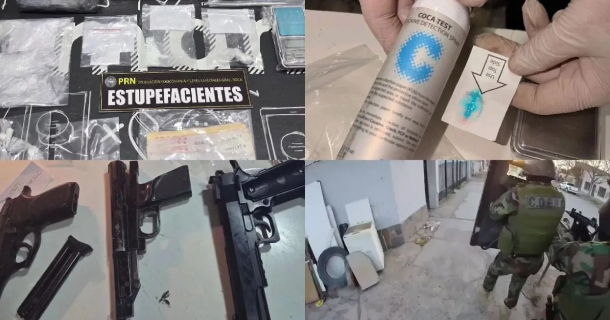 Dos allanamientos en Roca tras una denuncia anónima: secuestraron drogas, dinero, celulares y armas
