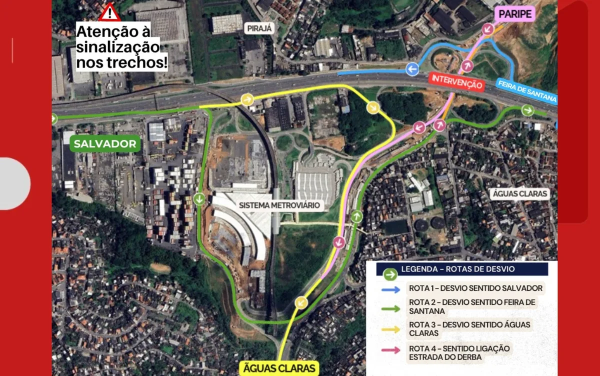 Obras do VLT vão interditar trecho da BR-324 durante 11 noites em Salvador; veja rotas alternativas