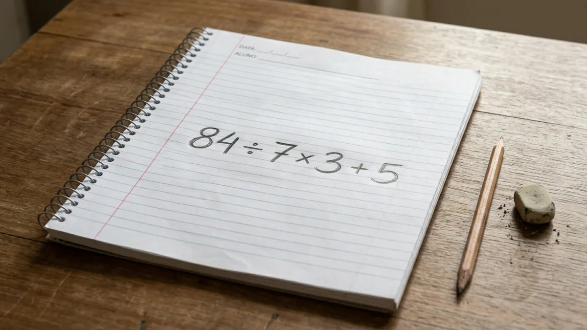 Você consegue resolver 84 ÷ 7 × 3 + 5 sem cair na armadilha mais comum da matemática?