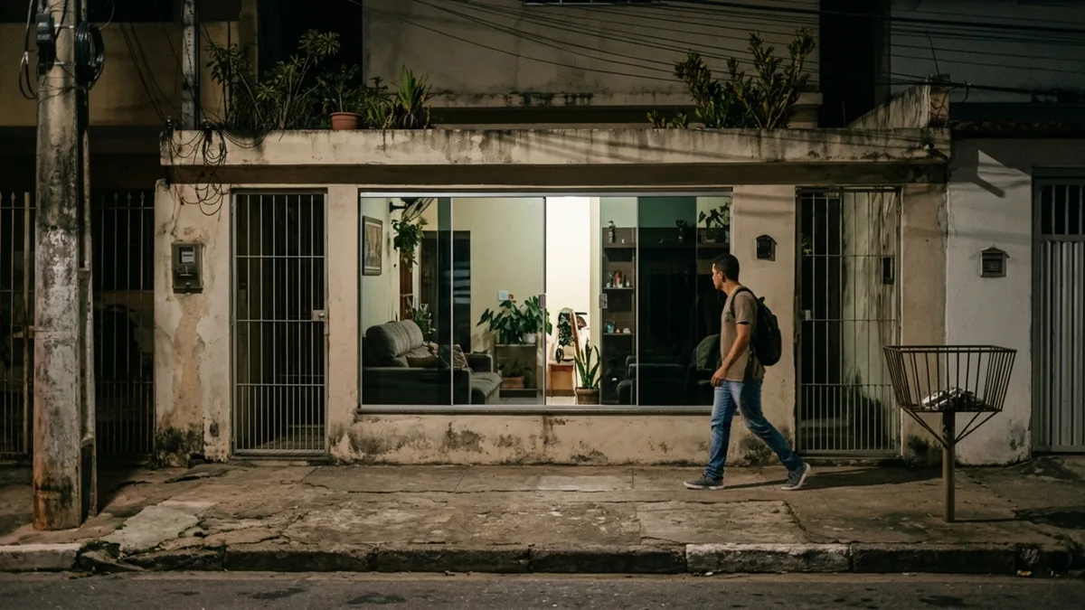 Casal coloca película espelhada nas janelas para ter privacidade e só na primeira noite, com as luzes acesas, percebe que os cômodos continuam visíveis da calçada, apesar da proteção que esperava conseguir sem usar cortinas