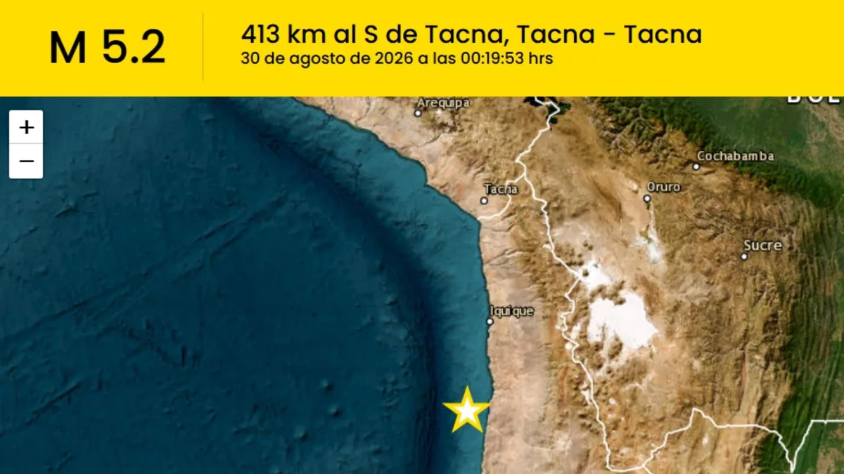 Temblor hoy en Perú EN VIVO: último sismo de 5.2 al sur de Tacna, epicentro y reporte del IGP del 30 de agosto de 2026