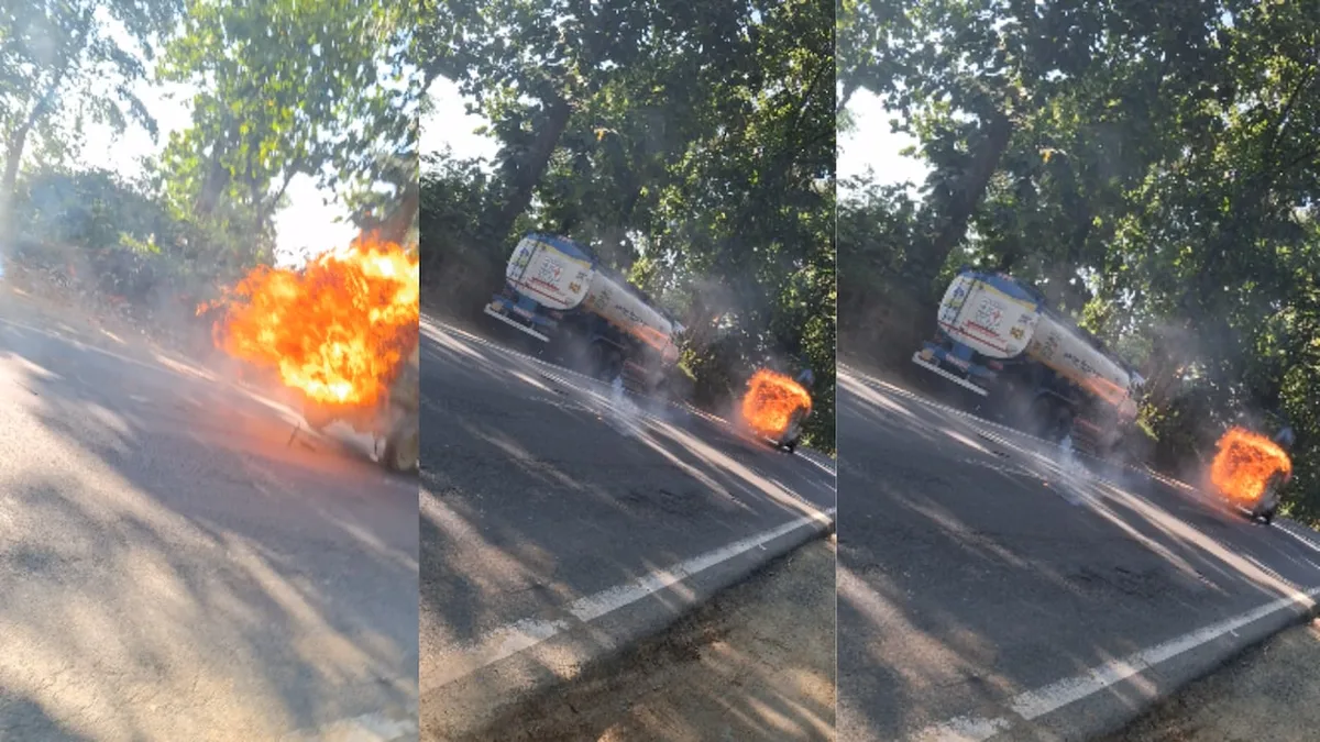 Video: Vehicle With Firewood Catches Fire, Speeds Down Road In Assam