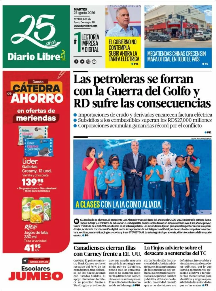 Portadas latinoamericanas de este martes 25 de agosto de 2026