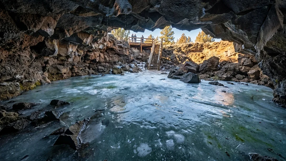 Uma caverna congelada a -0,6°C resiste ao calor do deserto e guarda camadas de gelo com até 6 metros de espessura