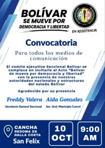 AD convoca concentración por la democracia en Ciudad Guayana