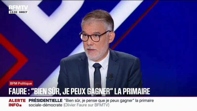 "Embrayer sur le discours de la droite pour augmenter les salaires en disant “il va falloir rapprocher le net du brut”, c’est une erreur", pointe Olivier Faure, Premier secrétaire du PS et candidat à la primaire, à propos de Raphaël Glucksmann