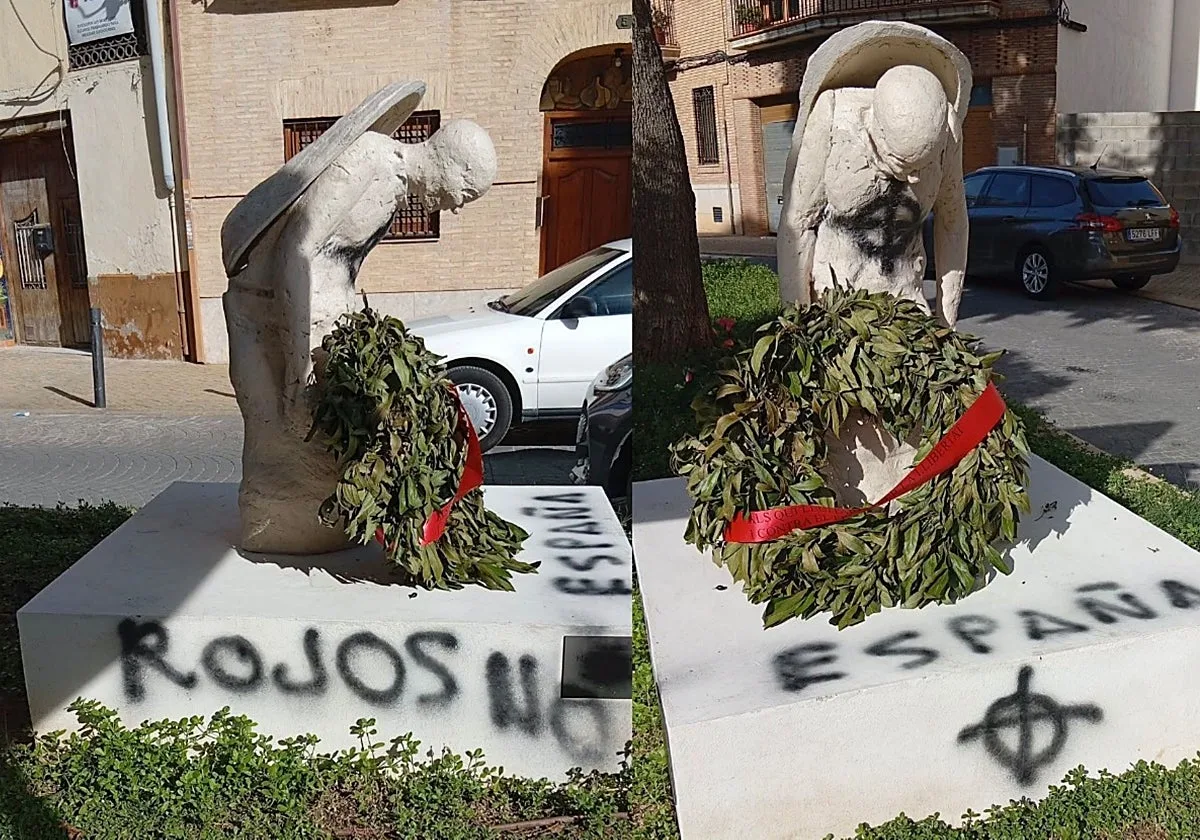 «Rojos, no, España»: pintadas en una escultura en memoria de 14 fusilados del franquismo