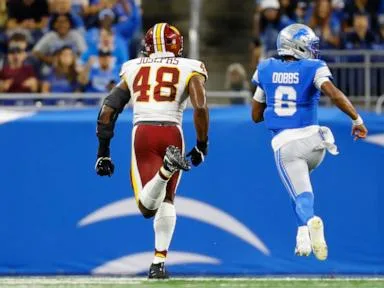 Dobbs overcomes two turnovers with long TD run as Lions beat Commanders, 17-13