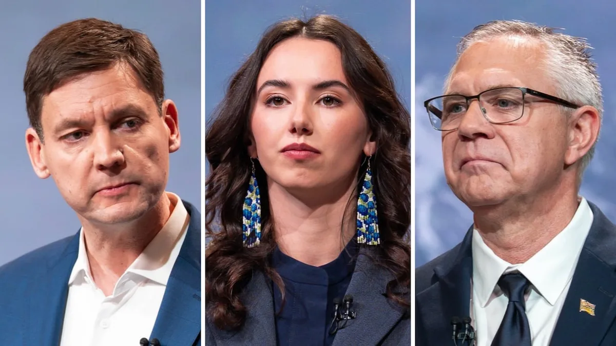 B.C. leaders' debate: Conservative, Green leaders go after NDP's Eby, who warns of return to past governments