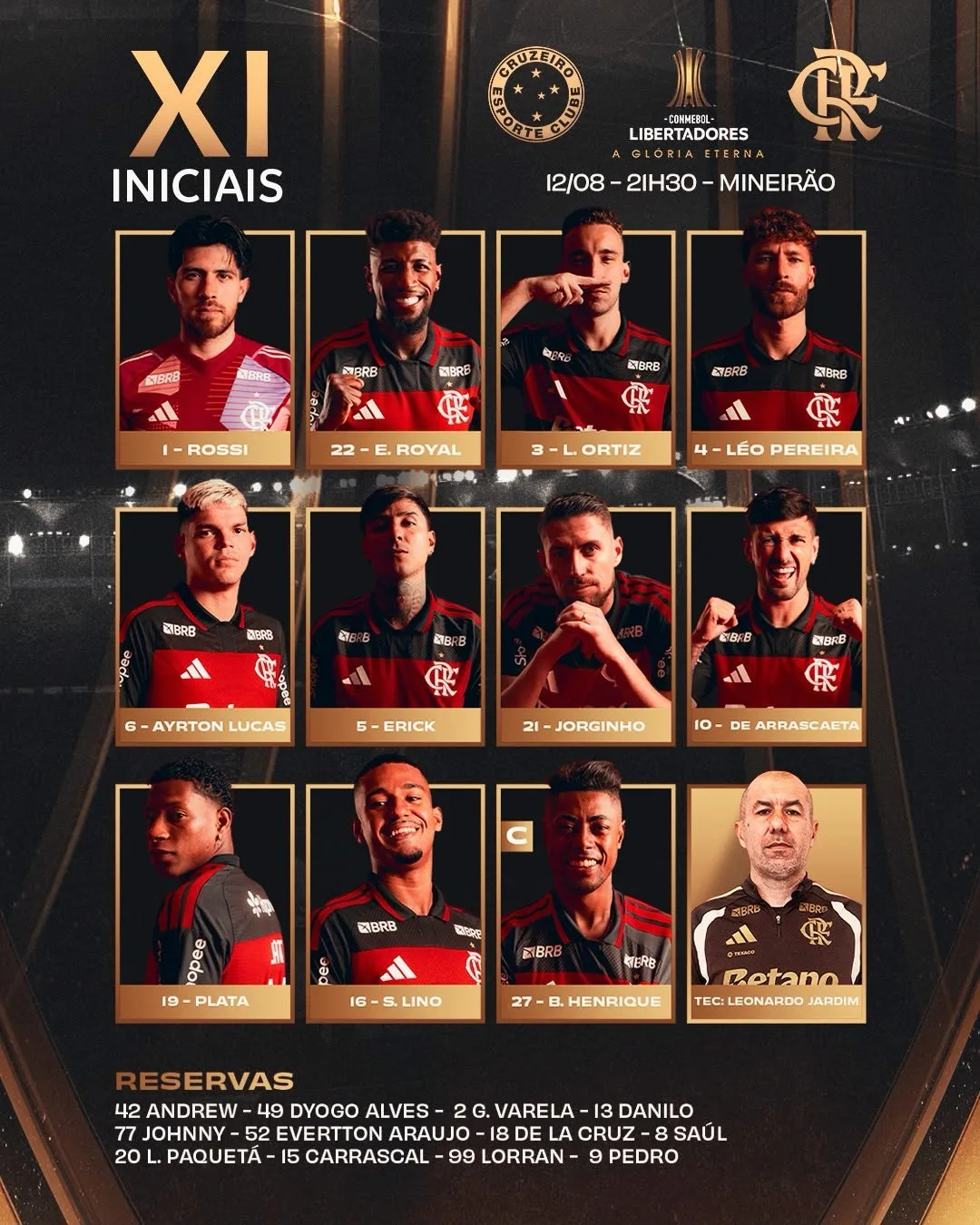 Escalação do Flamengo: com Pedro no banco, veja o time titular que vai enfrentar o Cruzeiro