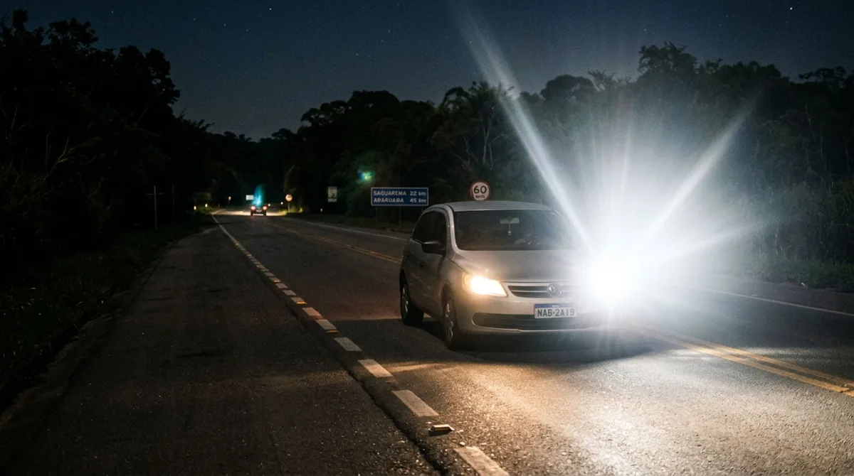 Motorista coloca lâmpada mais potente no farol para enxergar melhor à noite e descobre que potência não significa iluminação mais segura