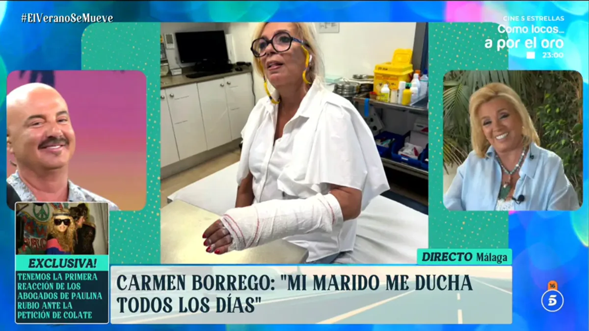 La divertida confesión de Carmen Borrego tras romperse la muñeca: "Lo bueno es que mi marido me ducha todos los días"