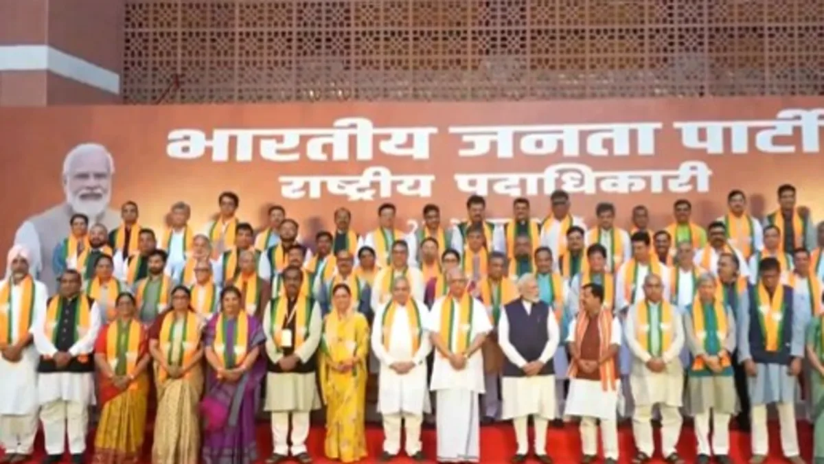 PM Modi meets BJP’s newly formed team at party headquarters in Delhi