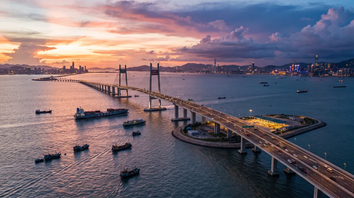Com 55 quilômetros de extensão cruzando o mar, a megaestrutura que une pontes estaiadas e um túnel submerso consumiu aço suficiente para construir 60 Torres Eiffel