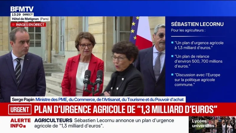 1,3 milliard d'euros pour le plan d'urgence agricole financé par "des redéploiements de crédits", explique Sébastien Lecornu
