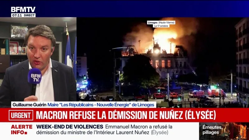 "Il est urgent de changer de doctrine en matière de maintien de l'ordre", assure Guillaume Guérin, maire LR de Limoges dont l’Hôtel de ville a été incendié