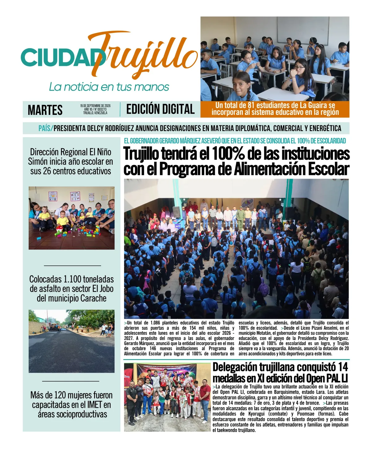 Portadas de este martes 15 de septiembre de 2026