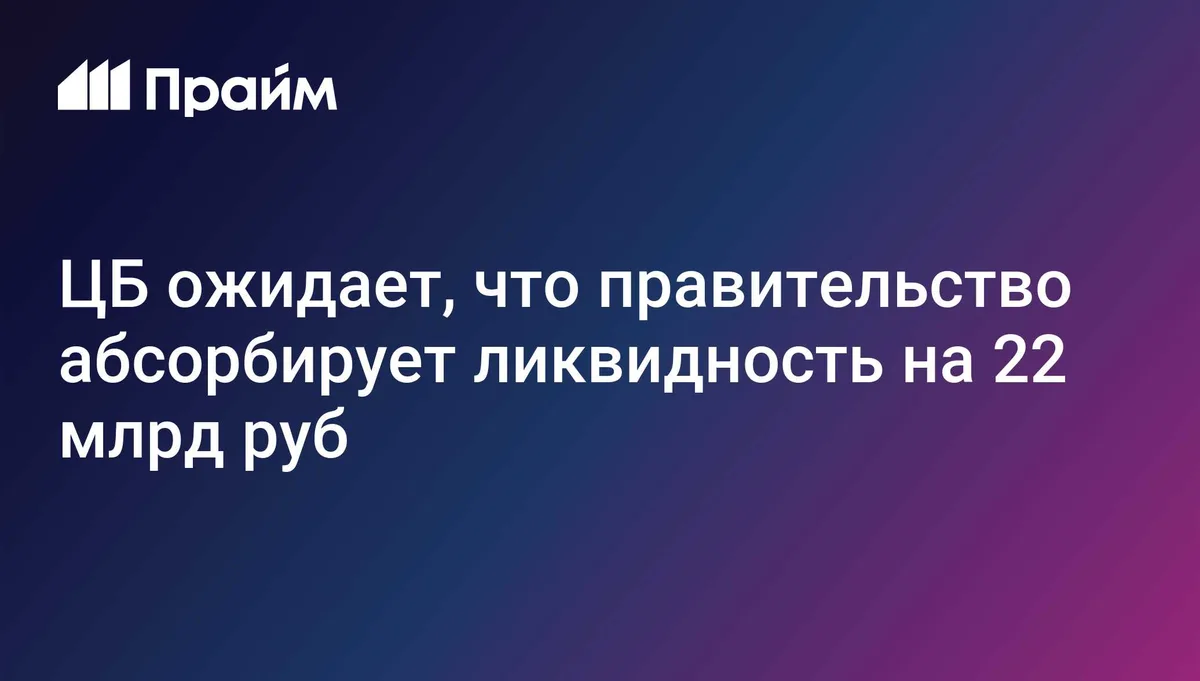 ЦБ ожидает, что правительство абсорбирует ликвидность на 22 млрд руб