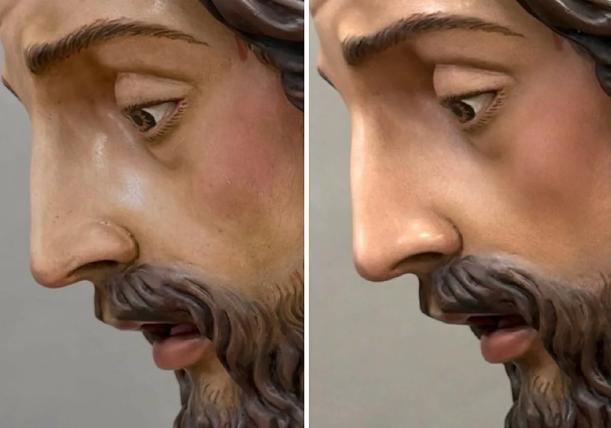 El antes y el después del Señor de la Paz del Carmen tras la restauración de Laura Pérez