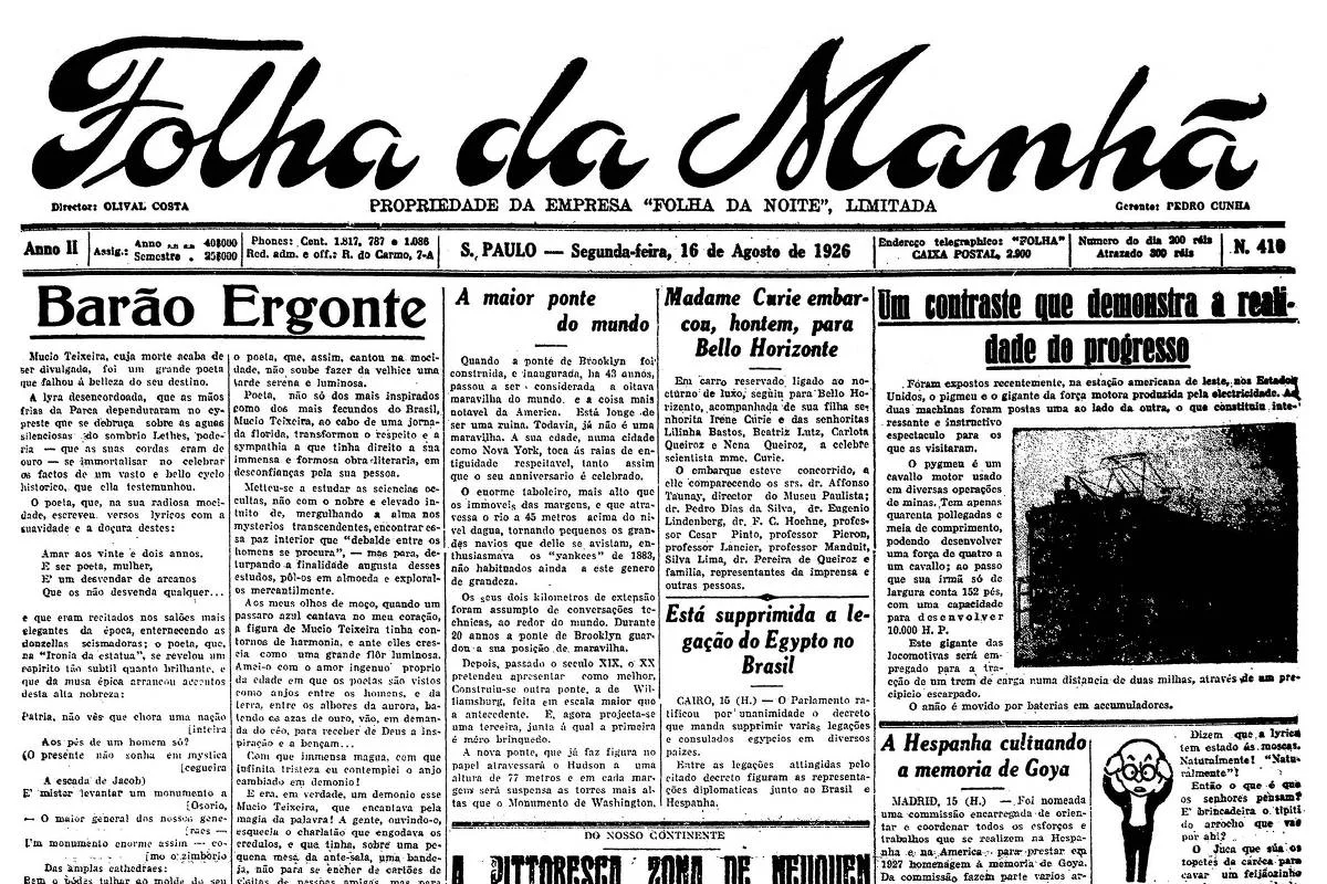 1926: Cientista Marie Curie vai para MG depois de passagem por SP