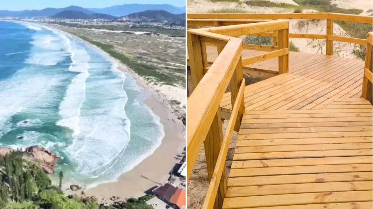 Obra de R$ 695 mil em praia famosa de SC entrega passarela de 185 metros para impedir destruição de dunas e liberar acesso à orla antes do verão