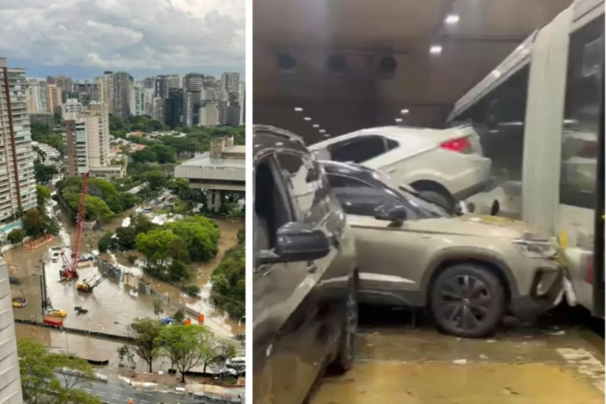 Túnel alagado, pessoas ilhadas, carros submersos: as imagens da chuva em SP