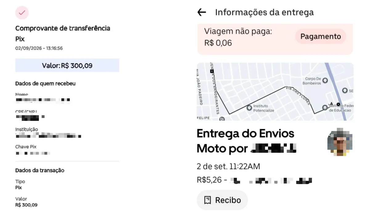 Entregador fica com R$ 300 enviados por engano em PIX e não encerra corrida de R$ 5,26 em RR