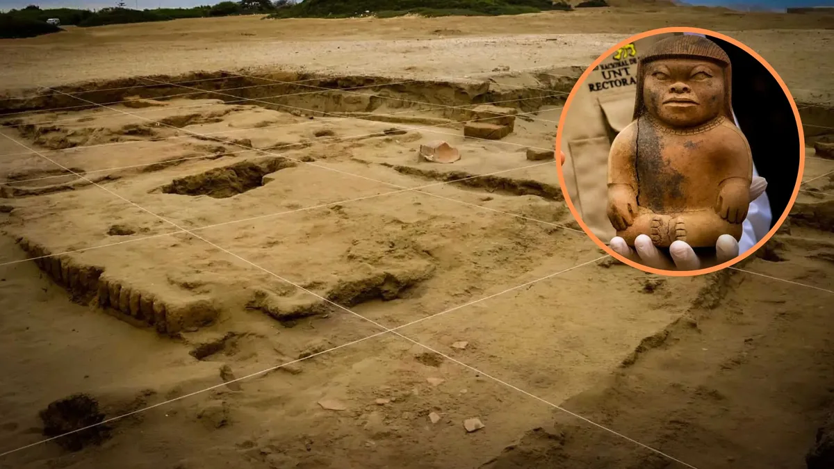 Hallan entierro de un niño en Huacas de Moche de hace 1.500 años con dos silbatos, una sonajera y una vasija escultórica