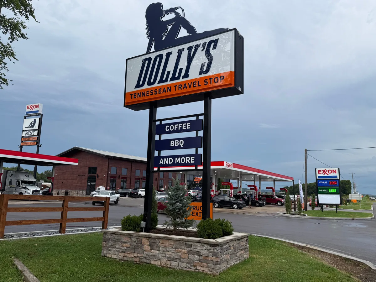 I visited Dolly's Tennessean Travel Stop. From the coffee shop to the bathroom, it was a whole Dolly Parton universe.