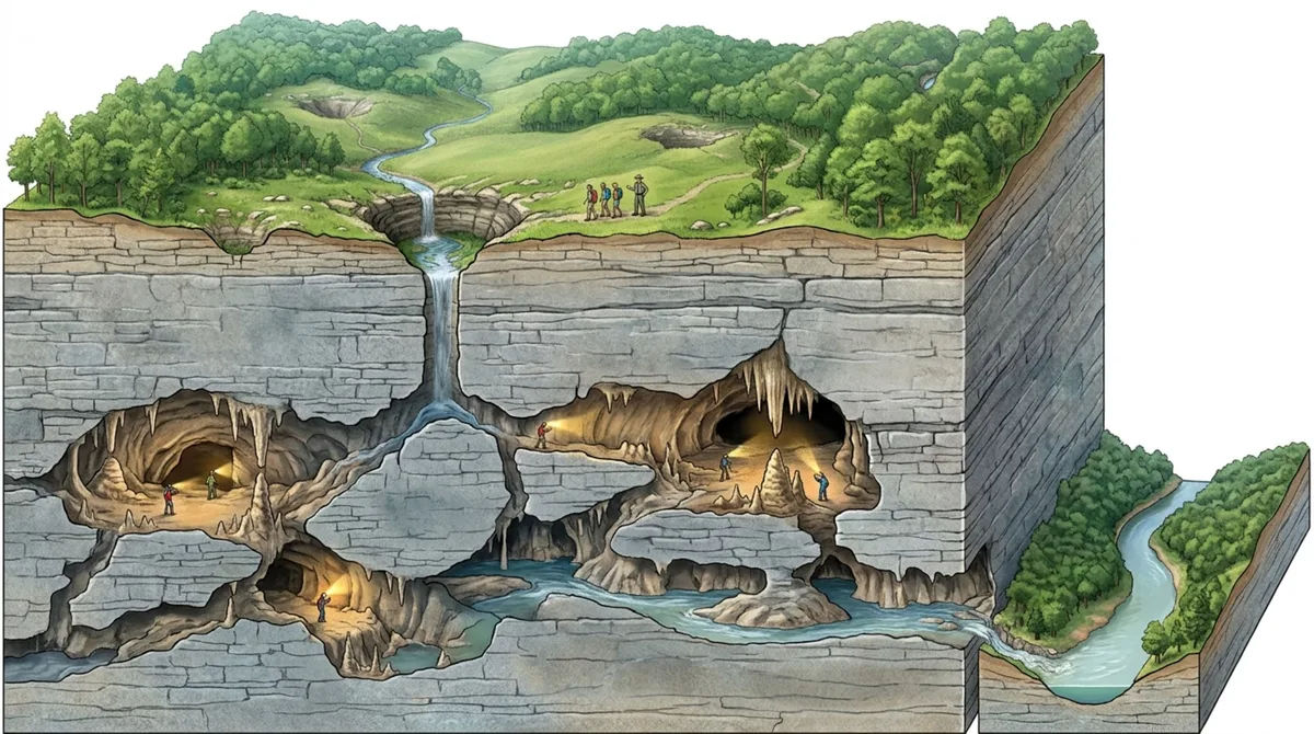 Um rio desaparece dentro de uma caverna e reaparece quilômetros depois, atravessando um dos maiores sistemas subterrâneos do mundo