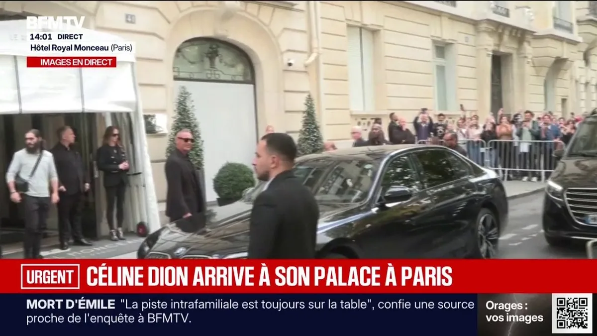 Céline Dion arrive à son hôtel et salue ses fans réunis à Paris