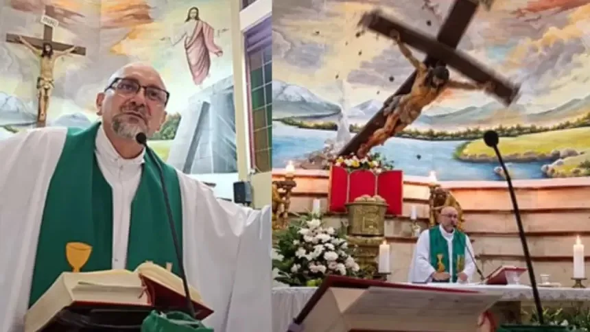 VIDEO SENSIBLE: Cruz se desprendió de la pared en plena misa y segó la vida de un sacerdote en Ecuador