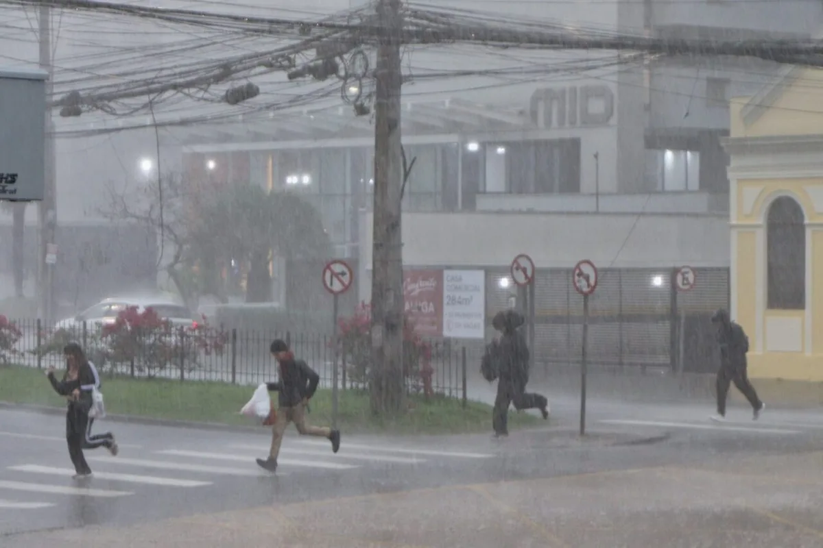 Chuvarada de alerta vermelho em Curitiba provoca correria na cidade; ventos chegaram a 60 km/h