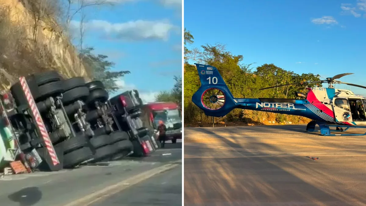 Caminhão com ácido sulfúrico tomba e motorista sofre queimaduras em Colatina