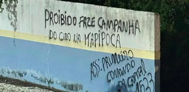 Muro de escola é pichado e cita ameaça do PCC contra campanha de Ciro no CE