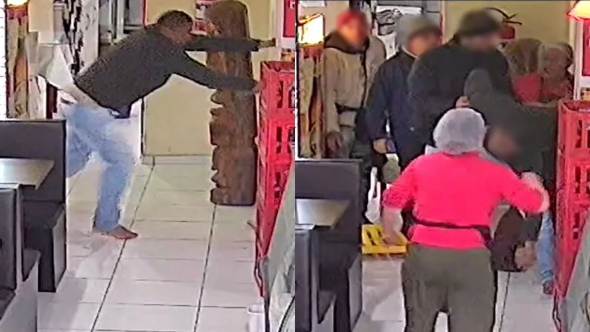 Homem tenta matar ex com faca em restaurante e é contido por pessoa em situação de rua em SC; VÍDEO