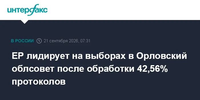 ЕР лидирует на выборах в Орловский облсовет после обработки 42,56% протоколов