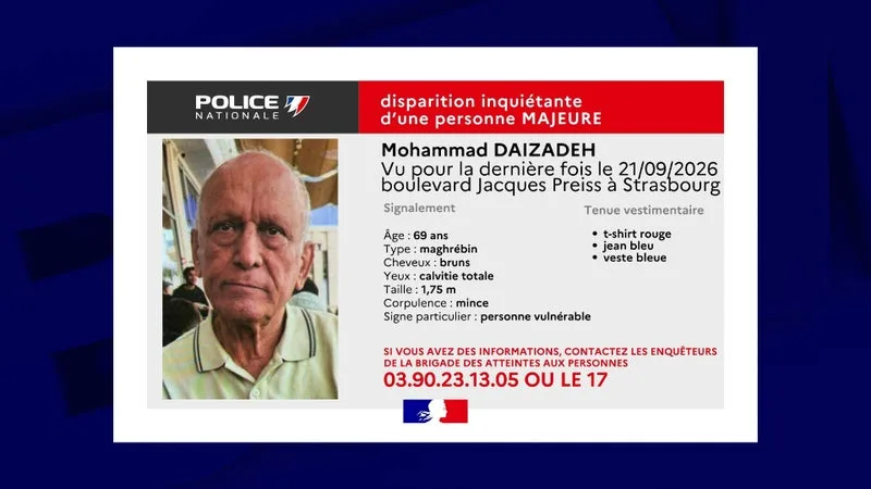 Un appel à témoins lancé pour retrouver "une personne vulnérable" de 69 ans disparue à Strasbourg