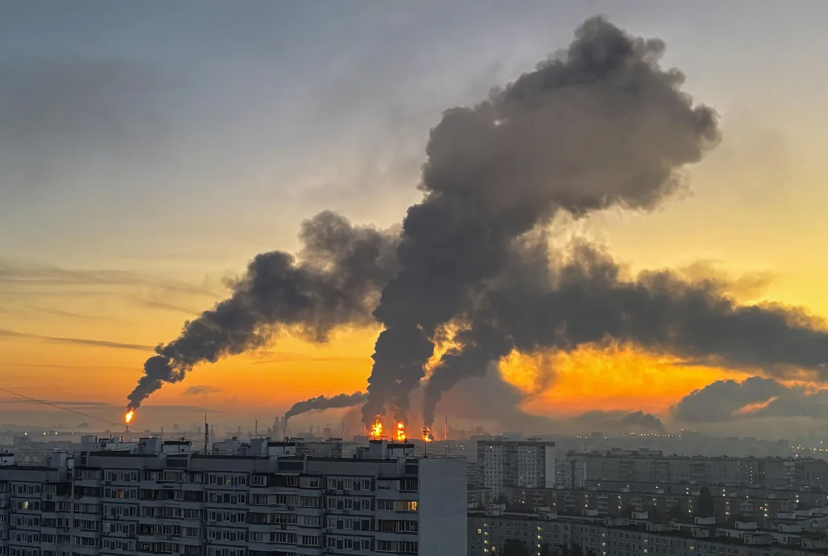 Blaze at St Petersburg oil sites as Kyiv launches drones at Russia