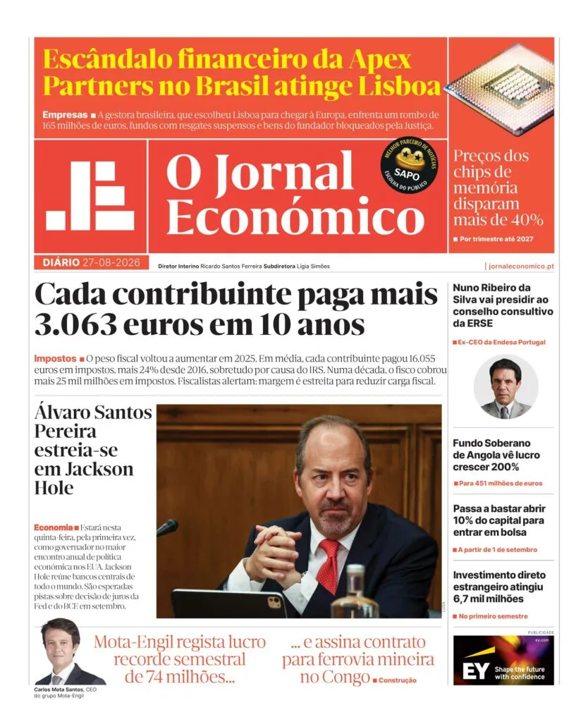 Cada contribuinte paga mais 3.063 euros em 10 anos. Leia aqui o JE Diário